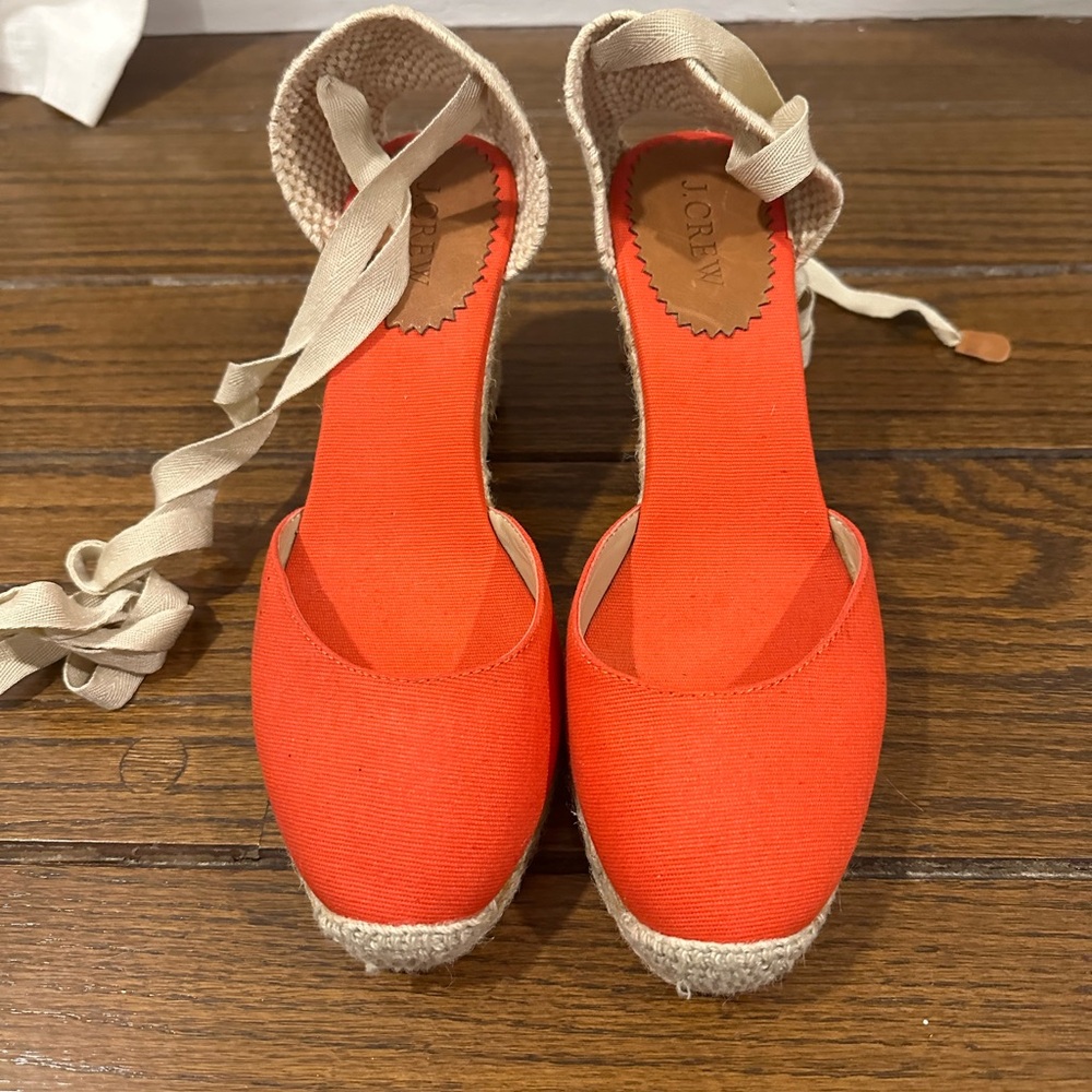 J. Crew Bright Orange Espadrille Sandals Sz 9